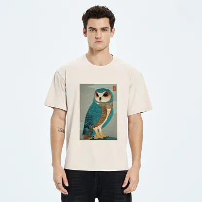 Tokyo-Tiger Vintage Owl Woodblock Art Washed T-Shirt