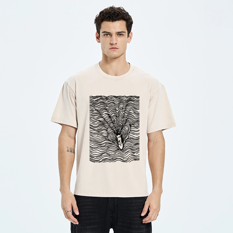 Tokyo-Tiger Line Art Boat On The Ocean Washed T-Shirt