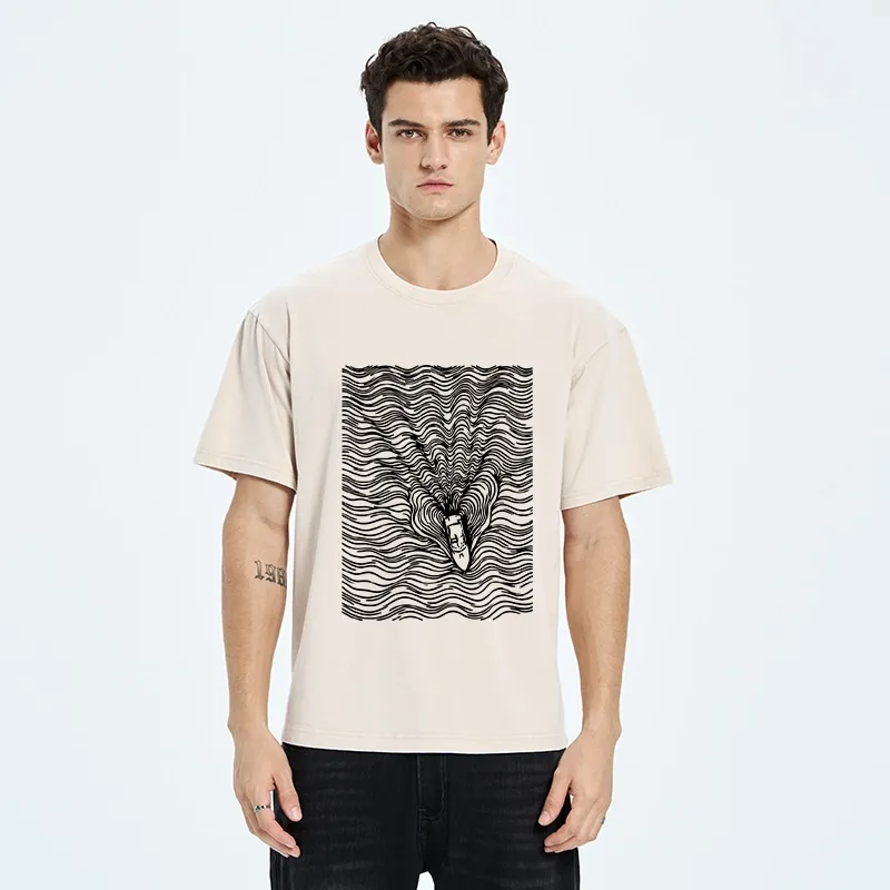 Tokyo-Tiger Line Art Boat On The Ocean Washed T-Shirt