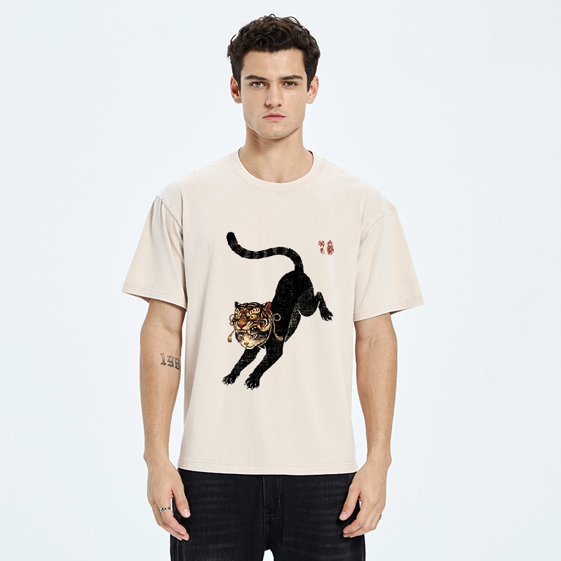 Tokyo-Tiger Cat With Tiger Mask Cool Art Washed T-Shirt