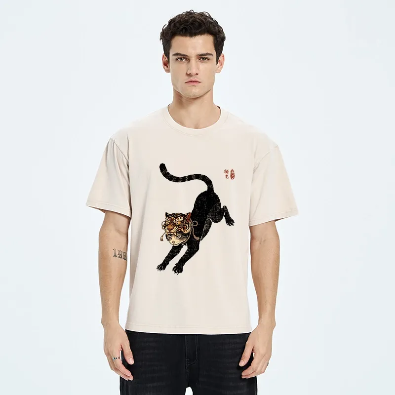 Tokyo-Tiger Cat With Tiger Mask Cool Art Washed T-Shirt