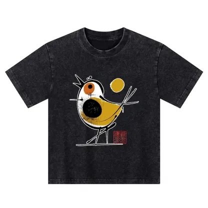 Tokyo-Tiger Aesthetic Yellow And Black Bird Kids Washed T-Shirt