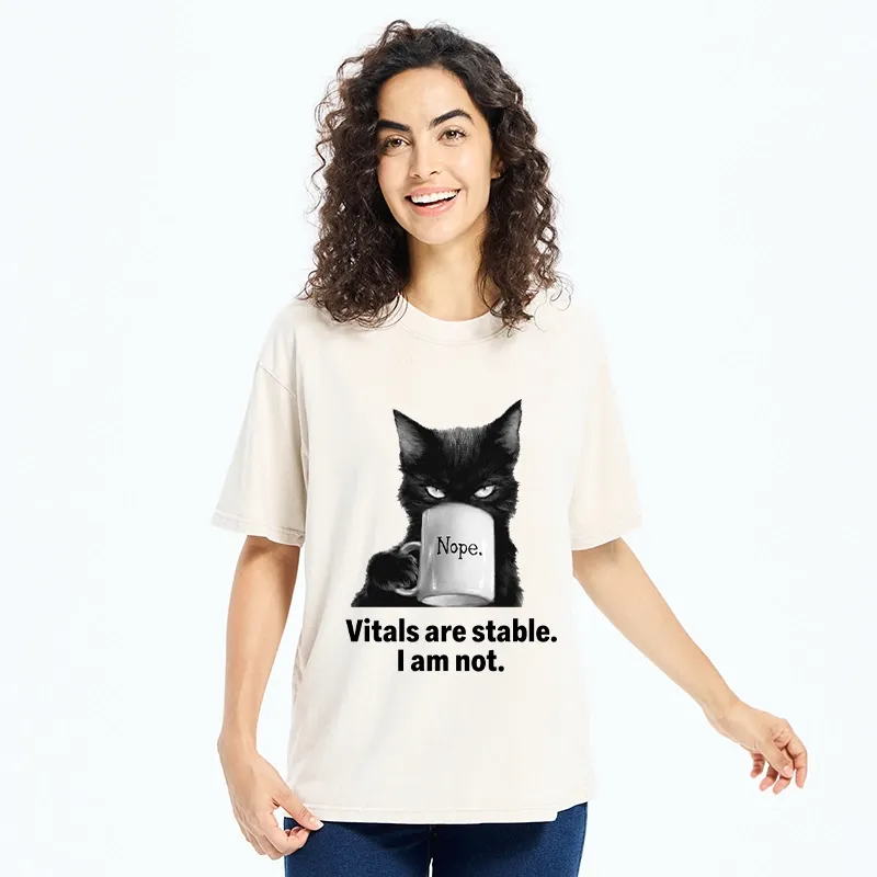 Tokyo-Tiger Grumpy Black Cat Coffee Meme Washed T-Shirt
