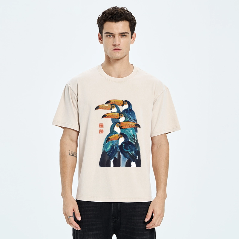 Tokyo-Tiger Blue Toucans Watercolor Washed T-Shirt