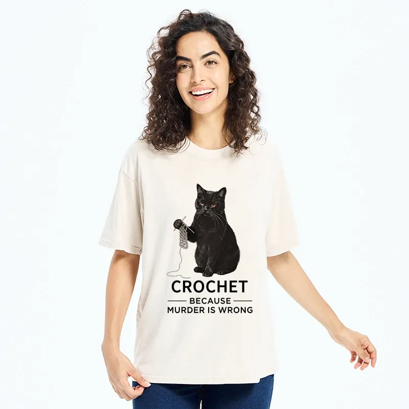 Tokyo-Tiger Cat Crocheting To Avoid Trouble Washed T-Shirt