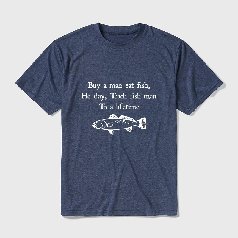 Tokyo-Tiger Man Eat Fish Meme Cotton Blend T-Shirt