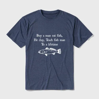 Tokyo-Tiger Man Eat Fish Meme Cotton Blend T-Shirt