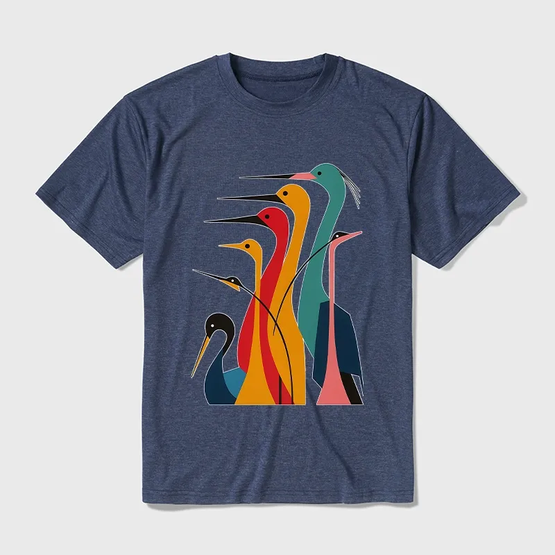 Tokyo-Tiger Various Types Of Cranes Cotton Blend T-Shirt