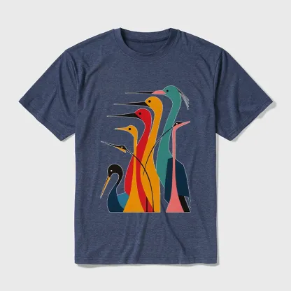 Tokyo-Tiger Various Types Of Cranes Cotton Blend T-Shirt