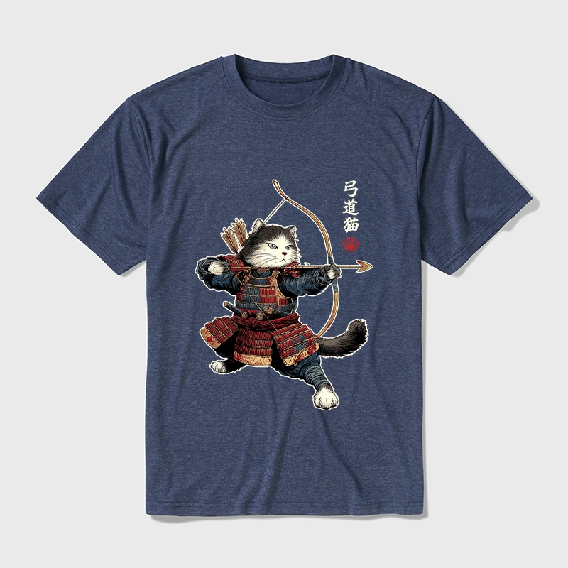 Tokyo-Tiger Kyudo Samurai Cat Cotton Blend T-Shirt