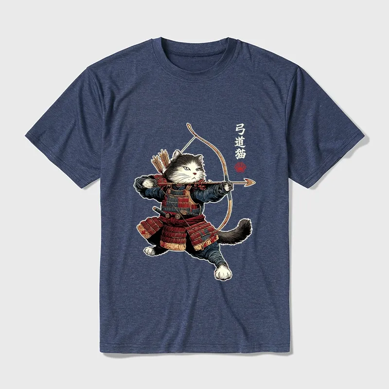Tokyo-Tiger Kyudo Samurai Cat Cotton Blend T-Shirt