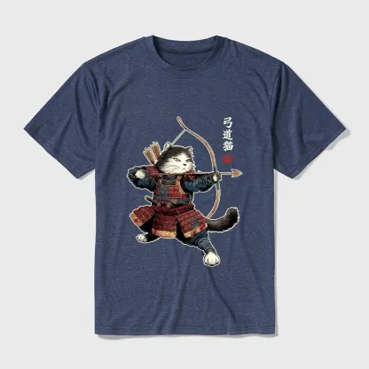 Tokyo-Tiger Kyudo Samurai Cat Cotton Blend T-Shirt