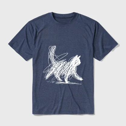 Tokyo-Tiger Minimalist Cat Art Cotton Blend T-Shirt