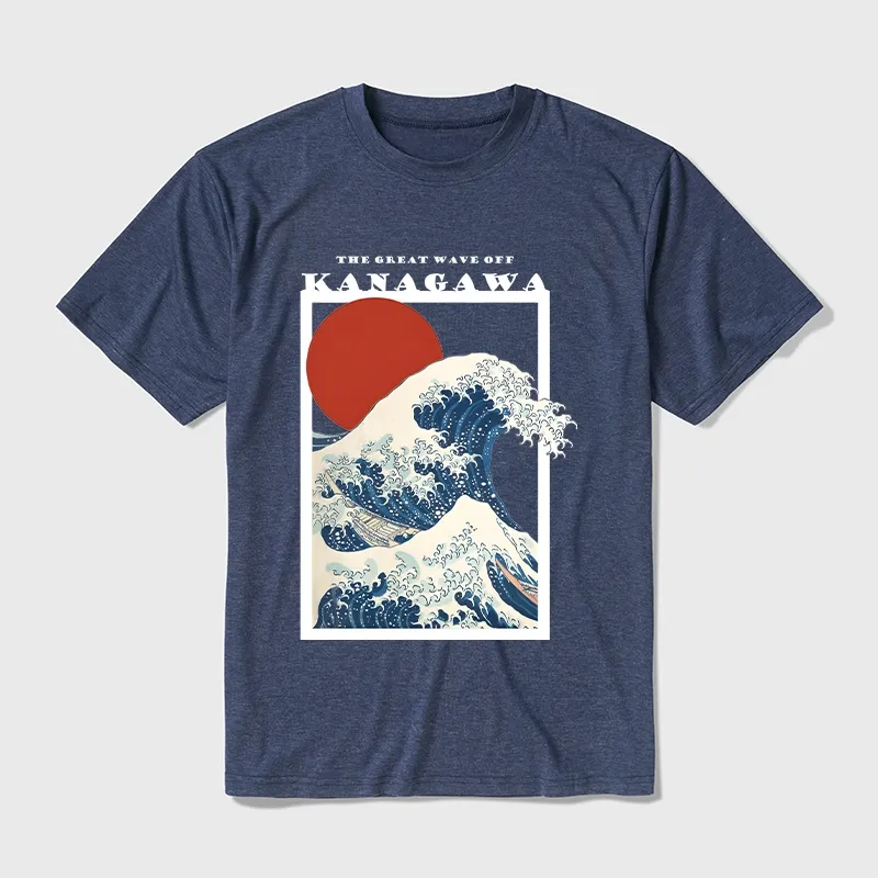 Tokyo-Tiger Minimalist Ukiyo-e Waves Cotton Blend T-Shirt
