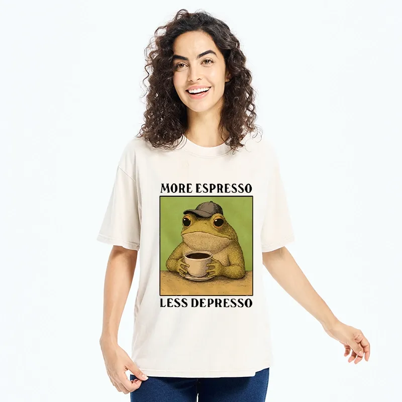 Tokyo-Tiger Frog Drinking Coffee Funny Washed T-Shirt