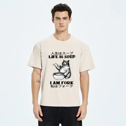 Tokyo-Tiger Cat Eating Soup With A Fork Washed T-Shirt