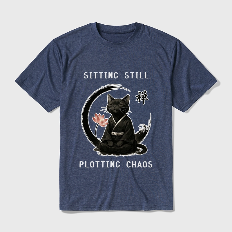 Tokyo-Tiger Sitting still plotting chaos Calming Zen Cat Funny Cotton Blend T-Shirt
