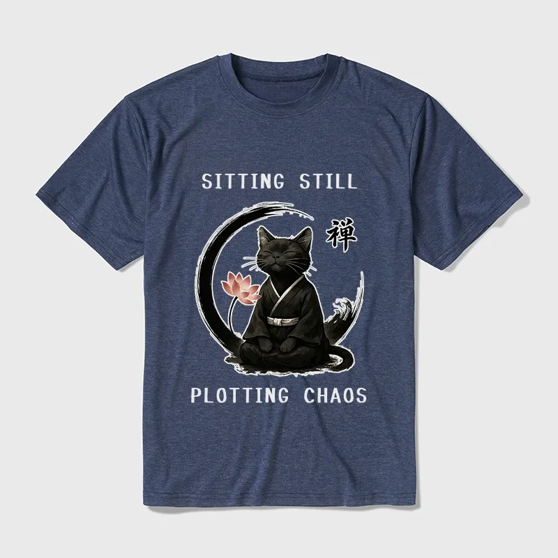 Tokyo-Tiger Sitting still plotting chaos Calming Zen Cat Funny Cotton Blend T-Shirt