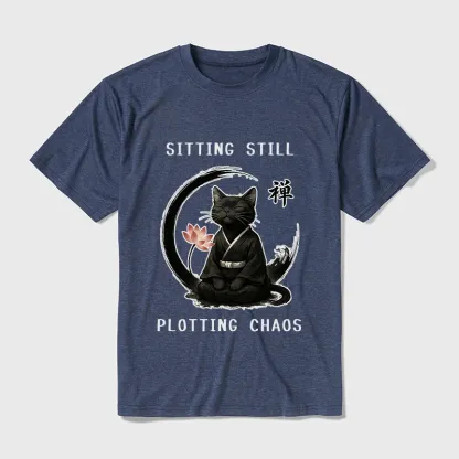 Tokyo-Tiger Sitting still plotting chaos Calming Zen Cat Funny Cotton Blend T-Shirt