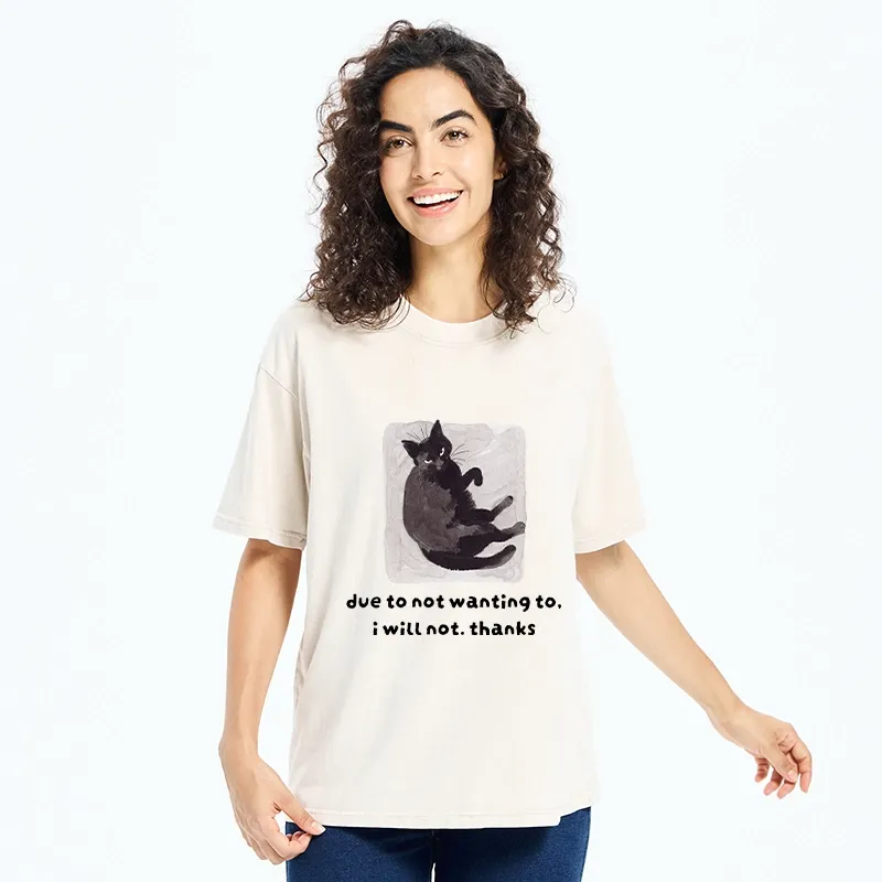 Tokyo-Tiger Cat Says No Thanks Funny Vibe Washed T-Shirt