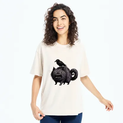 Tokyo-Tiger Angry Black Cat With Crow On Its Back Washed T-Shirt