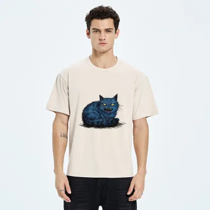Tokyo-Tiger Fierce Blue Cat With Sharp Teeth Art Washed T-Shirt