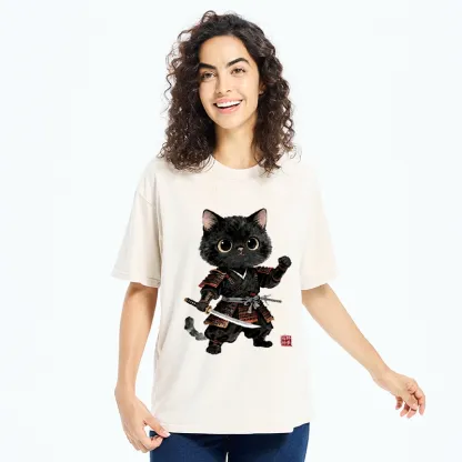 Tokyo-Tiger Samurai Black Cat With Katana Cute Art Washed T-Shirt