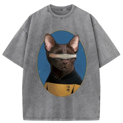 Tokyo-Tiger Star Cat Waiter Washed T-Shirt