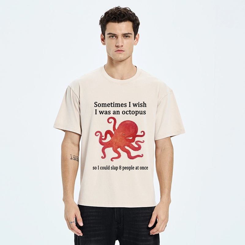 Tokyo-Tiger Octopus Dreaming Of Slapping Eight People Washed T-Shirt