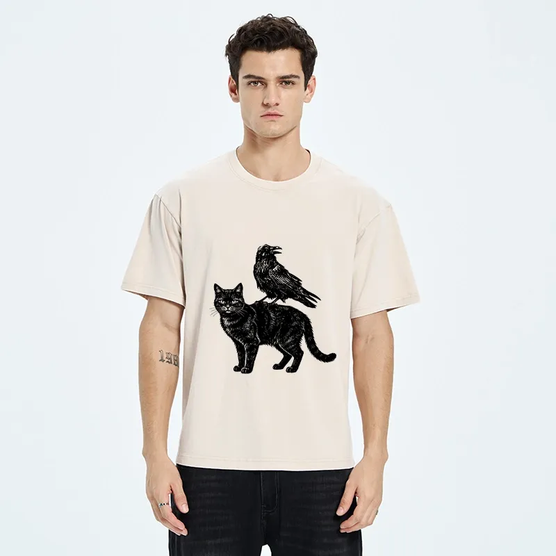 Tokyo-Tiger Funny Meme About Spooky Cat And Crow Washed T-Shirt