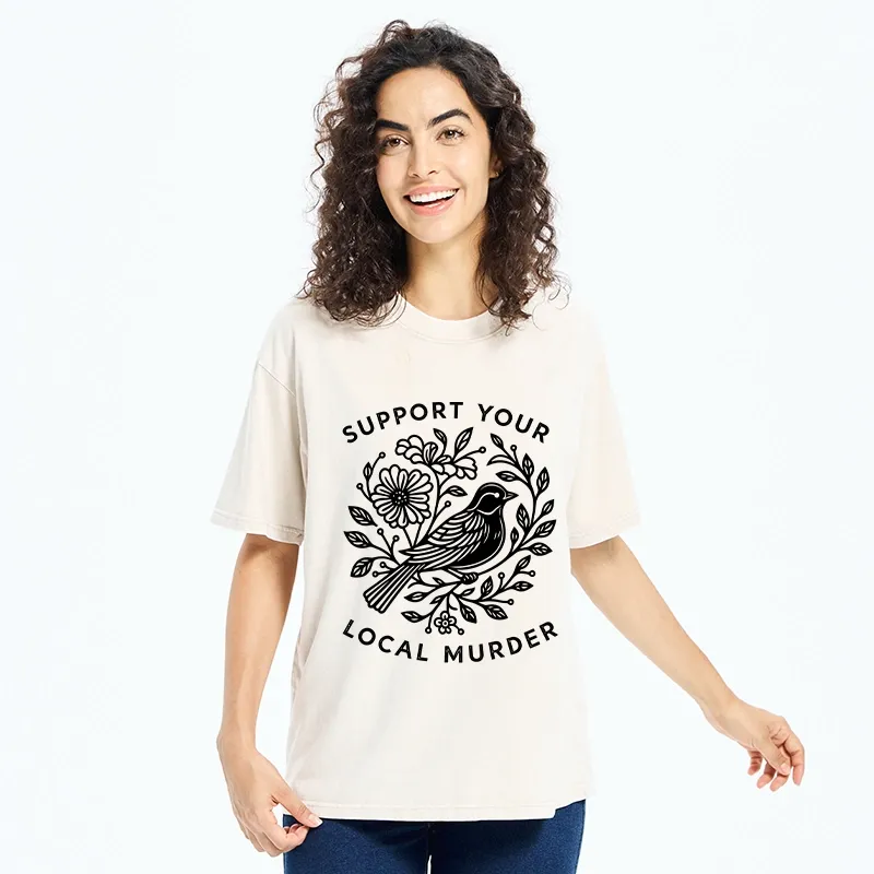 Tokyo-Tiger Floral Bird Art With A Dark Twist Washed T-Shirt