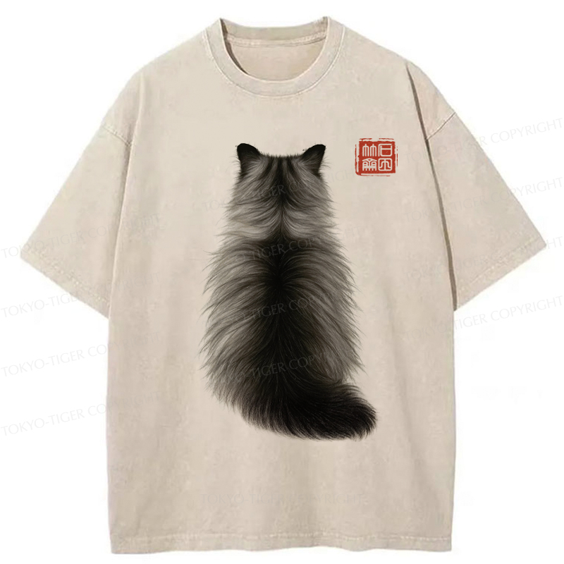 Tokyo-Tiger Cat's Back Ink Painting Washed T-Shirt