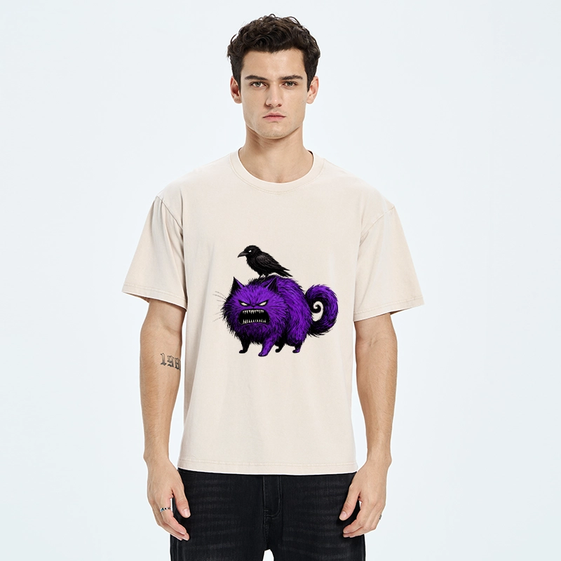 Tokyo-Tiger Spooky Purple Cat Ready To Attack Washed T-Shirt
