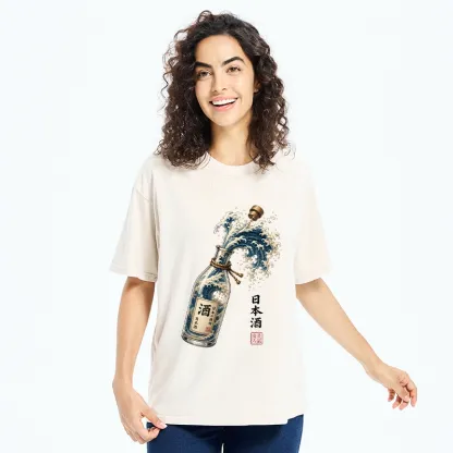Tokyo-Tiger Ocean Wave Poured From A Sake Bottle Washed T-Shirt