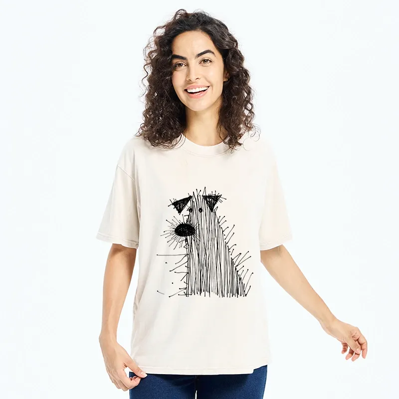 Tokyo-Tiger Wild And Woolly Hand Drawn Dog Washed T-Shirt