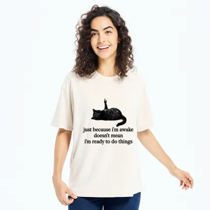 Tokyo-Tiger Black Cat Says Its Not Ready Yet Washed T-Shirt