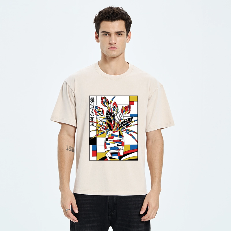 Tokyo-Tiger Geometric Tulips In Modern Art Style Washed T-Shirt