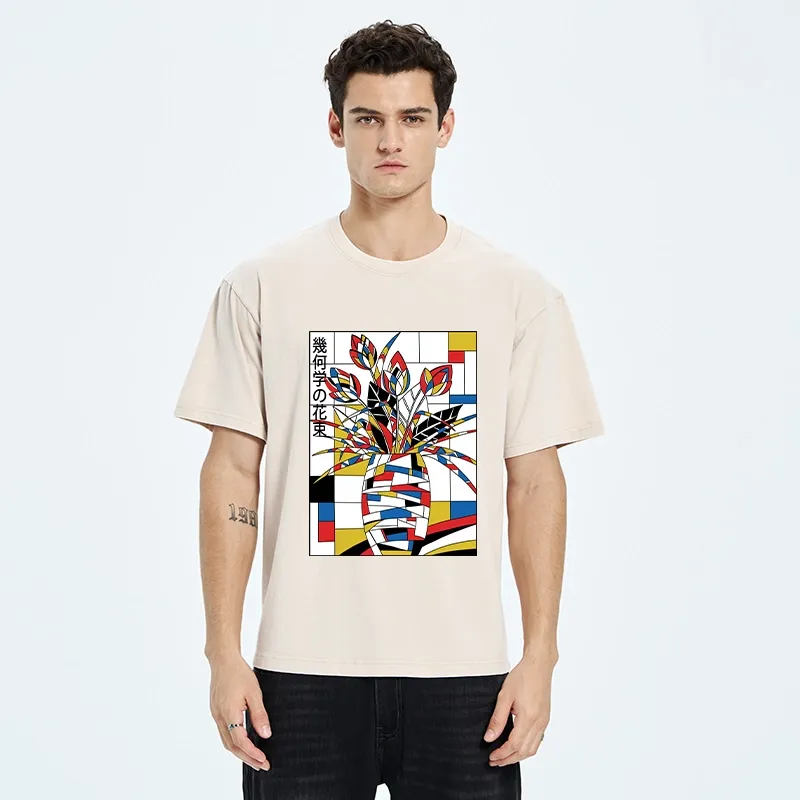 Tokyo-Tiger Geometric Tulips In Modern Art Style Washed T-Shirt