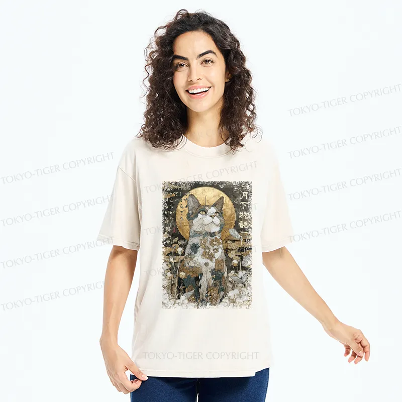 Tokyo-Tiger The Ukiyoe Cat: Moon Story Poster Washed T-Shirt