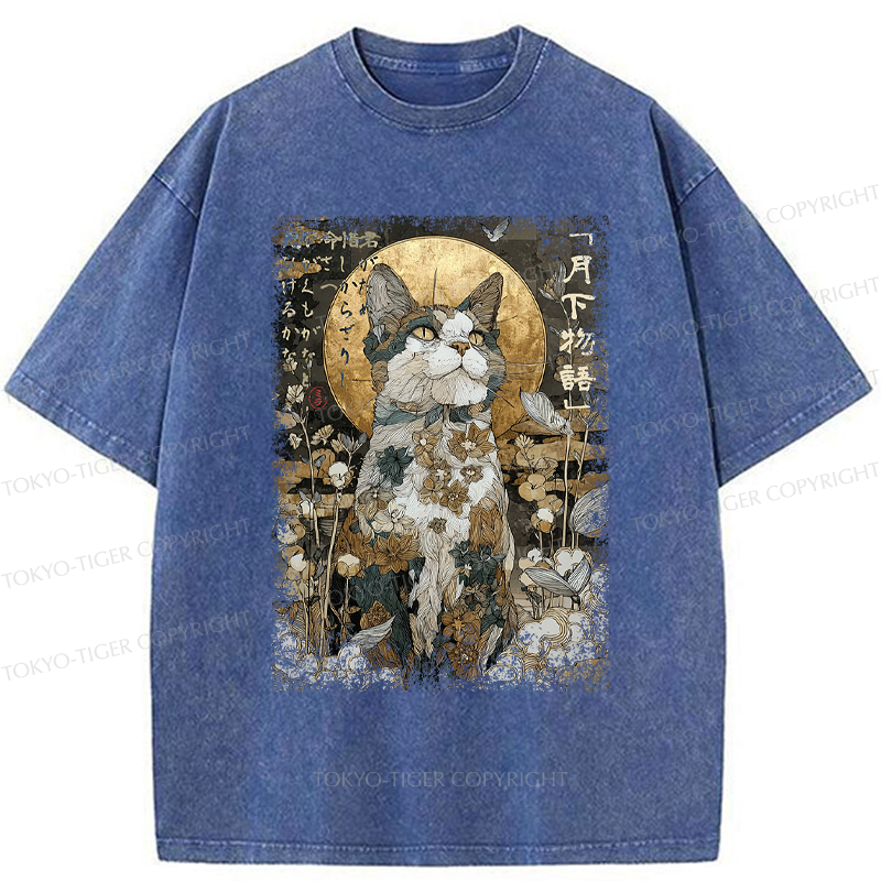 Tokyo-Tiger The Ukiyoe Cat: Moon Story Poster Washed T-Shirt