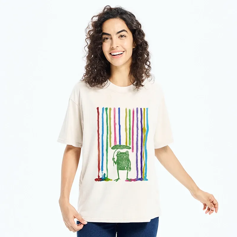 Tokyo-Tiger Frog Under The Rainbow Rain Washed T-Shirt