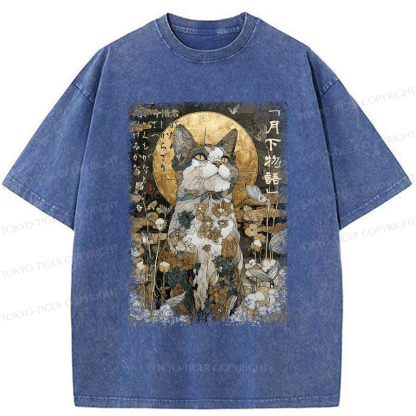 Tokyo-Tiger The Ukiyoe Cat: Moon Story Poster Washed T-Shirt