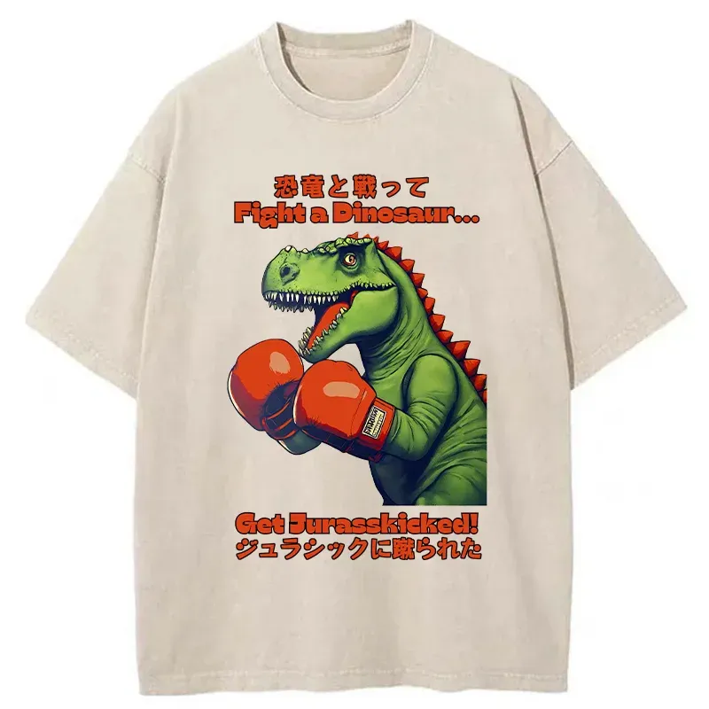 Tokyo-Tiger Fighting Dinosaurs Washed T-Shirt