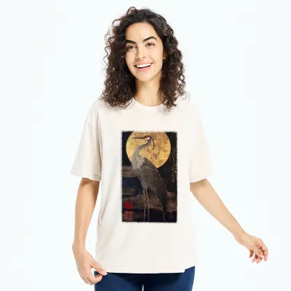 Tokyo-Tiger Golden Crane Under The Full Moon Washed T-Shirt