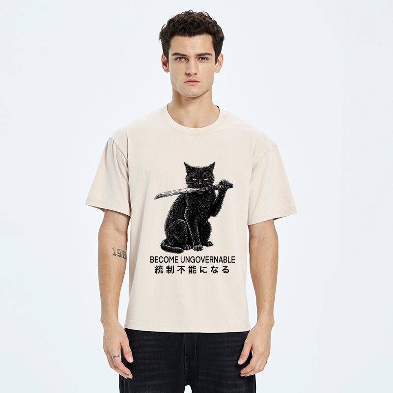 Tokyo-Tiger Black Cat Chaos Mode On Washed T-Shirt