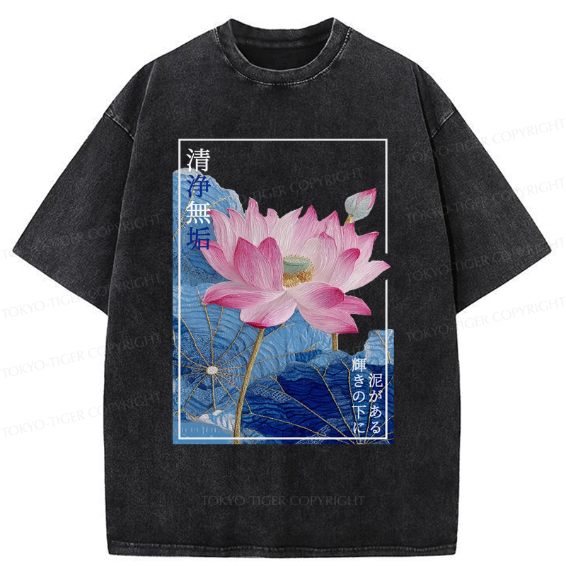 Tokyo-Tiger The Elegance of Ukiyo-e Lotus Washed T-Shirt