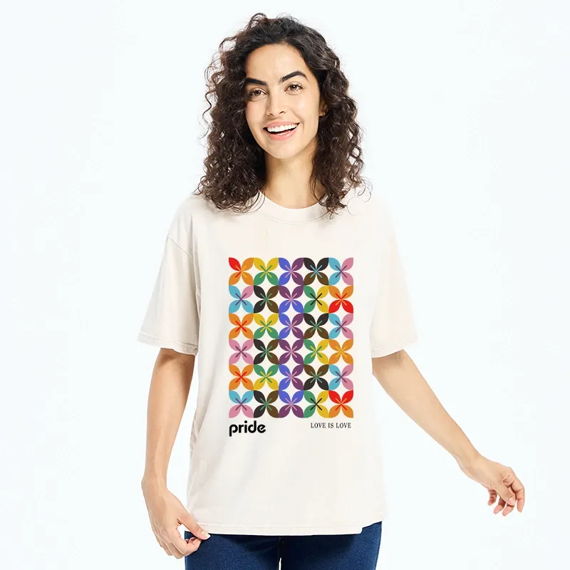 Tokyo-Tiger Pride Geometric Flower Pattern Washed T-Shirt