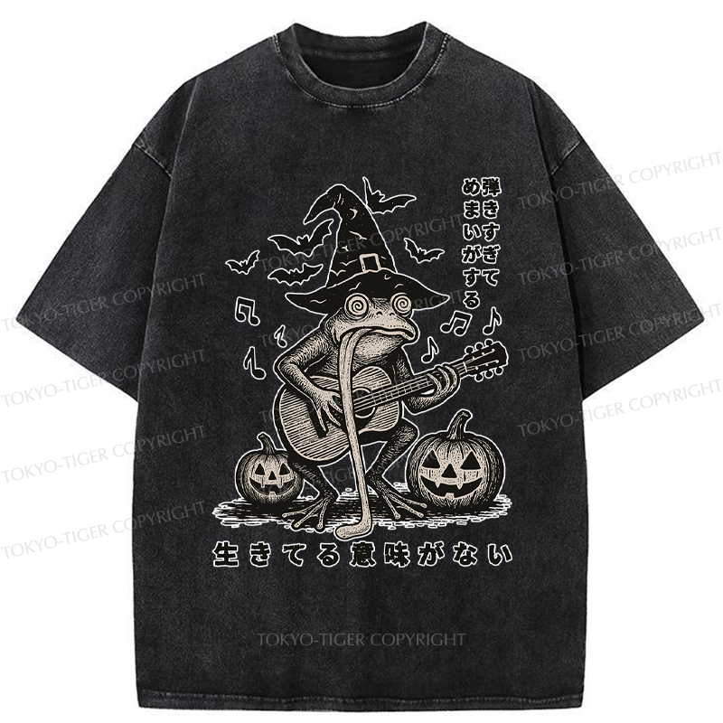Tokyo-Tiger Funny Frog Guitarist Washed T-Shirt