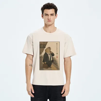 Tokyo-Tiger Funny Capybara Office Worker Meme Washed T-Shirt