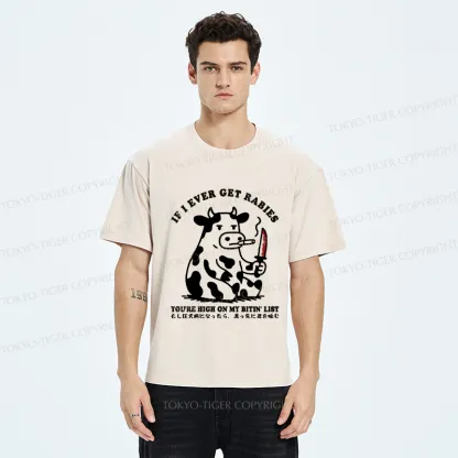 Tokyo-Tiger Funny On The Cow's Bite List Washed T-Shirt